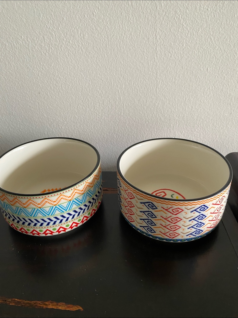 Colorful Geometric Ceramic Bowls - Set of 2